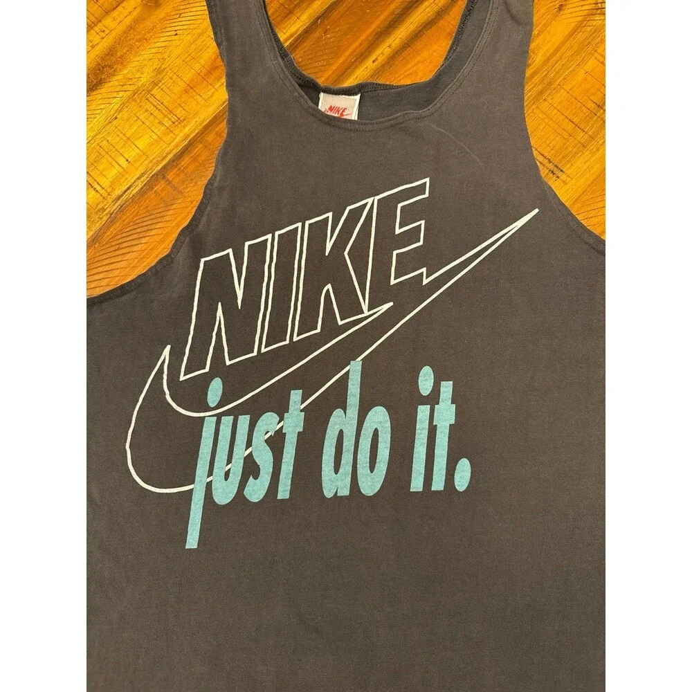 Vintage 90s Y2K Nike Just Do It Tank Top Men’s XL Faded Black Distressed Graphic